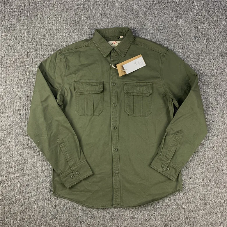 Autumn New American Retro Twill Long Sleeve Turn-down Collar Double-pocketed Cargo Shirt Men's Fashion 100% Cotton Casual Blouse