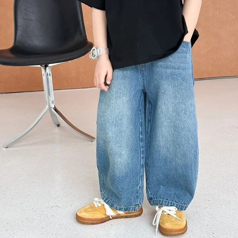 

Детские джинсы для мальчиков, весенне-осенние корейские классические синие джинсы, универсальные модные джинсовые брюки для девочек, От 3 до 10 лет