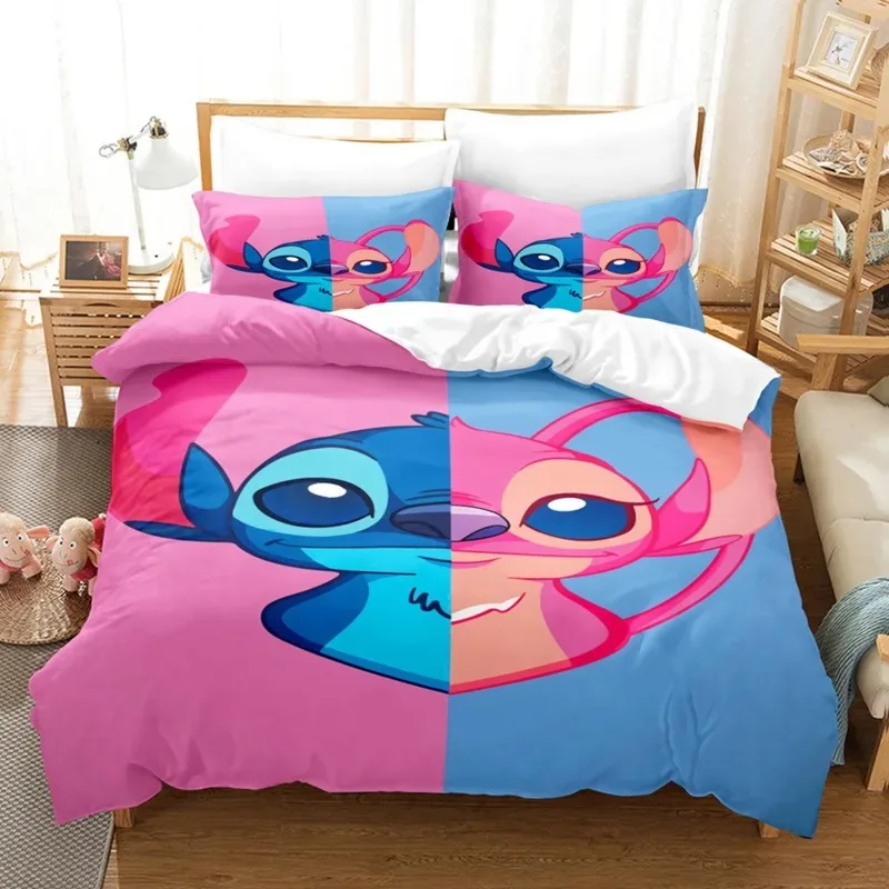 Imagem -06 - Disney Stitch Impresso Conjunto de Cama para Crianças Capa de Edredão Colcha Fronha Anime dos Desenhos Animados Gêmeo Rei Cama Confortável