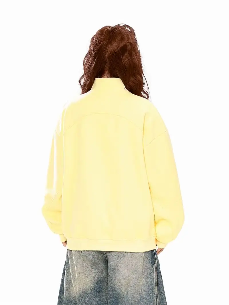 韓国風カーディガンジャケット 秋 オーバーサイズ カレッジカジュアル スタンドカラー 長袖 無地 ルーズスウェットシャツ 多用途ウェア