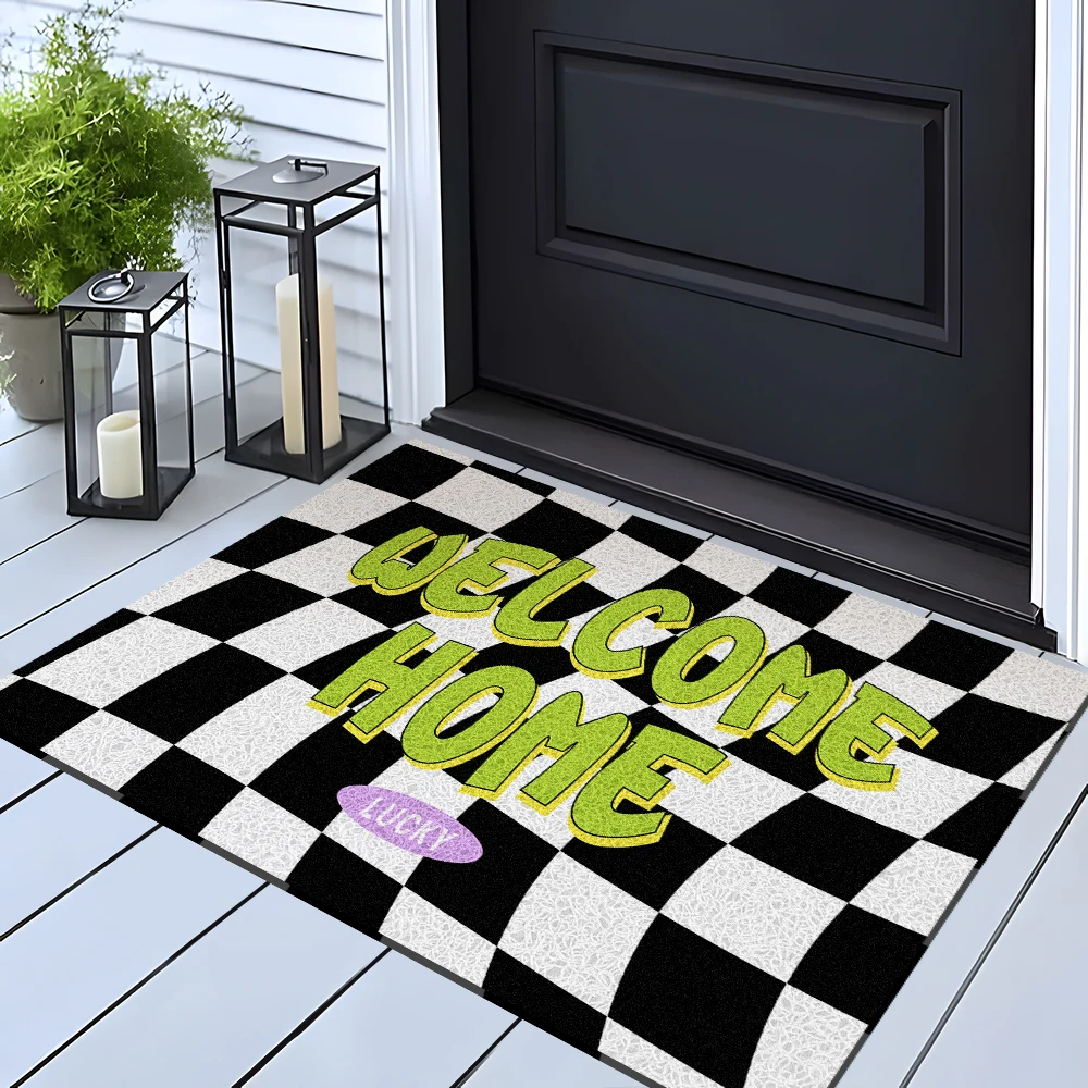 Checkered Carpet Door Mat Funny Entrance Rugs Entrance Indoor Outdoor Rug Resist Dirt Entrance Doormat