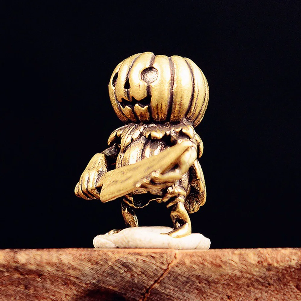 Brass Pumpkin Head Soldier Statue Ornament Mini Desktop Crafts Bar Halloween Party Decoration Gift Hanging Accessories