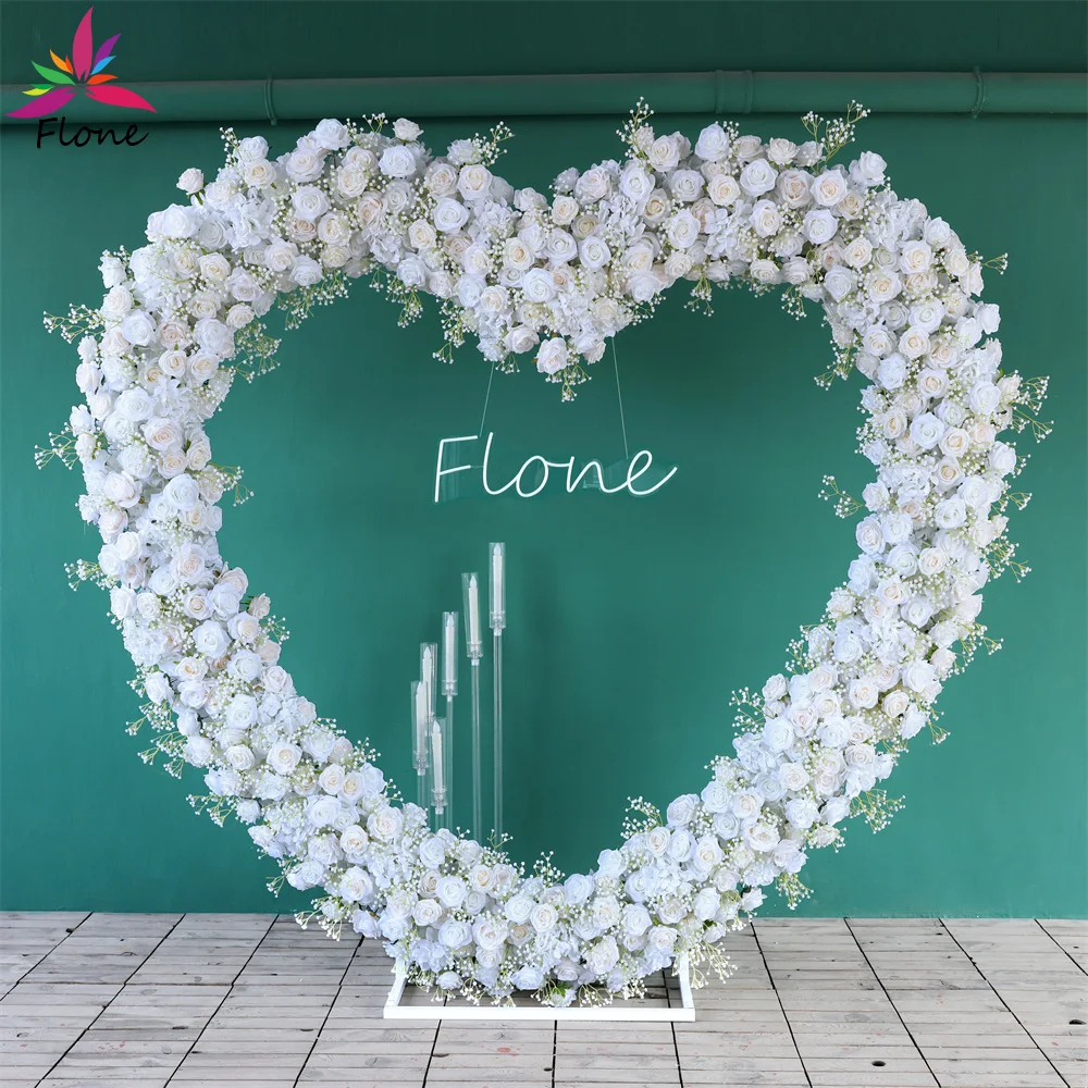 

Fleur Artificielle Decoration Mariage White Heart Shape Artificial Floral Arrangement Rose Baby Breath Flower Row Length 7.2ft