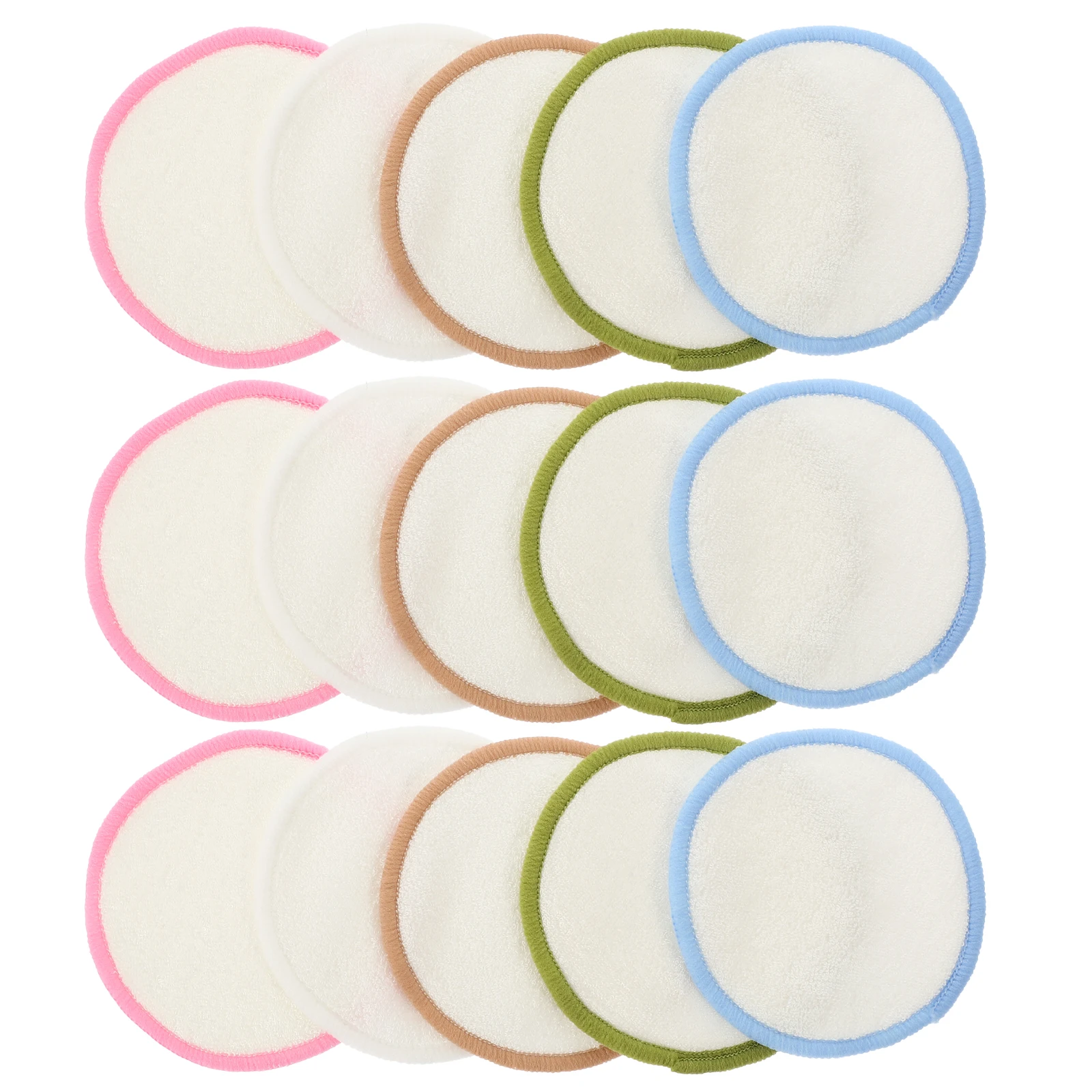 

15pcs Bamboo Fiber Makeup Remover Pads Reusable Cleansing Cloths Green Khaki White Edges Travel Facial Rounds Mixed