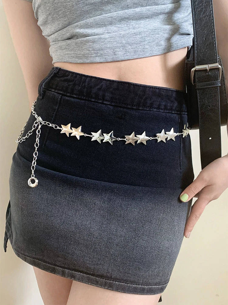 Fashionable Metal Star Waist Chain Belt for Women Decorative Trendy Design High-End Feeling Skirt Accessory Casual Style