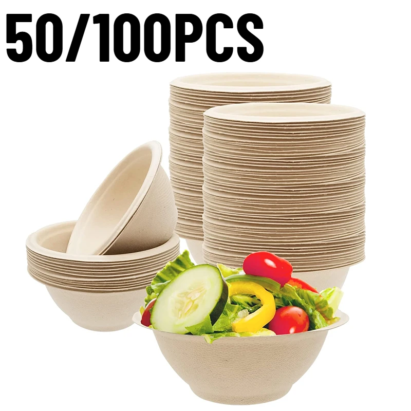 

50/100PCS Disposable White Brown Paper Bowl Tableware Birthday Parties Restaurants Wedding Banquets Fruit Salad Containers