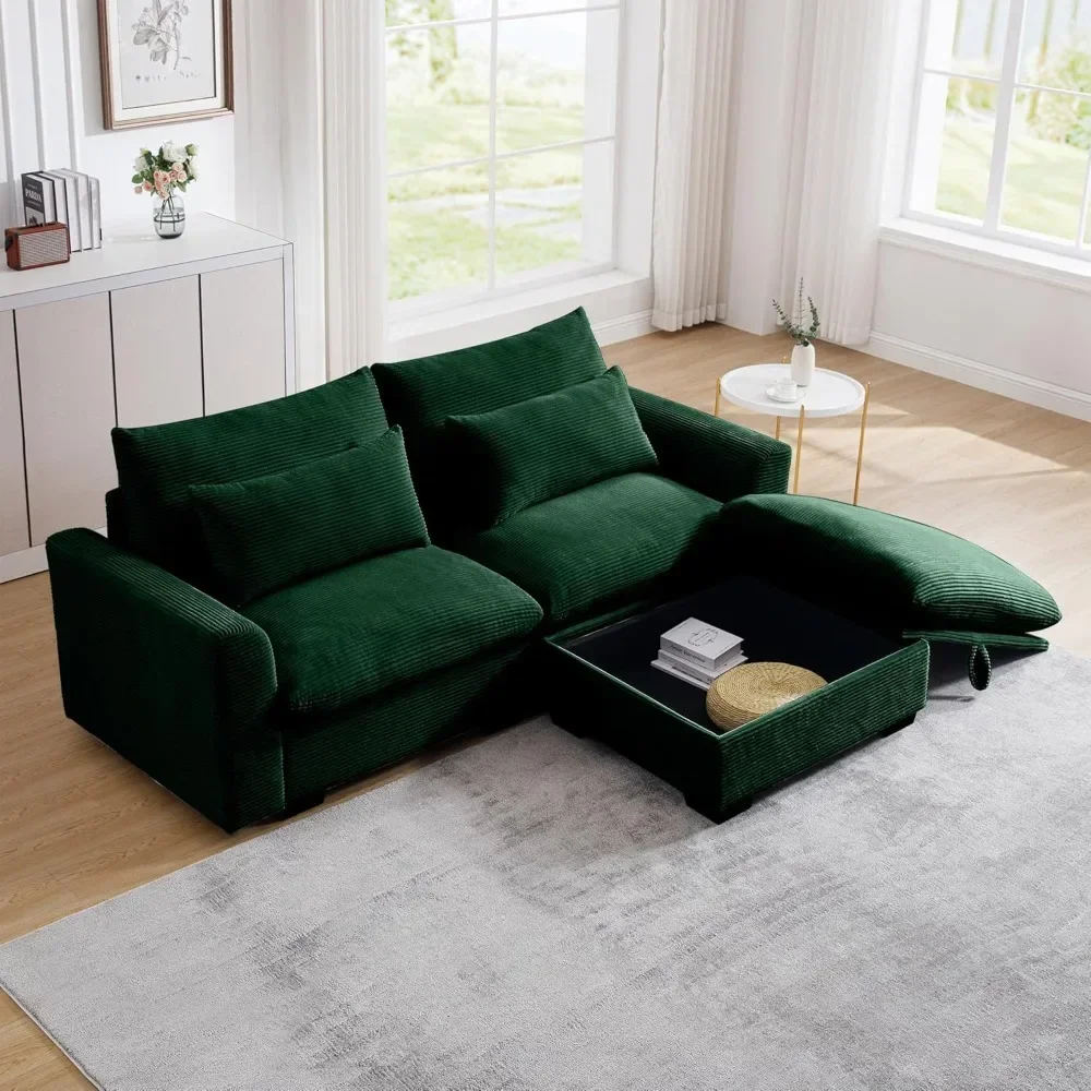 

Oversized Modular Sectional Sofa, 86 Inch Loveseat Sofa with Storage Ottoman, Corduroy Deep Seat Comfy Couch with Waist Pillow f