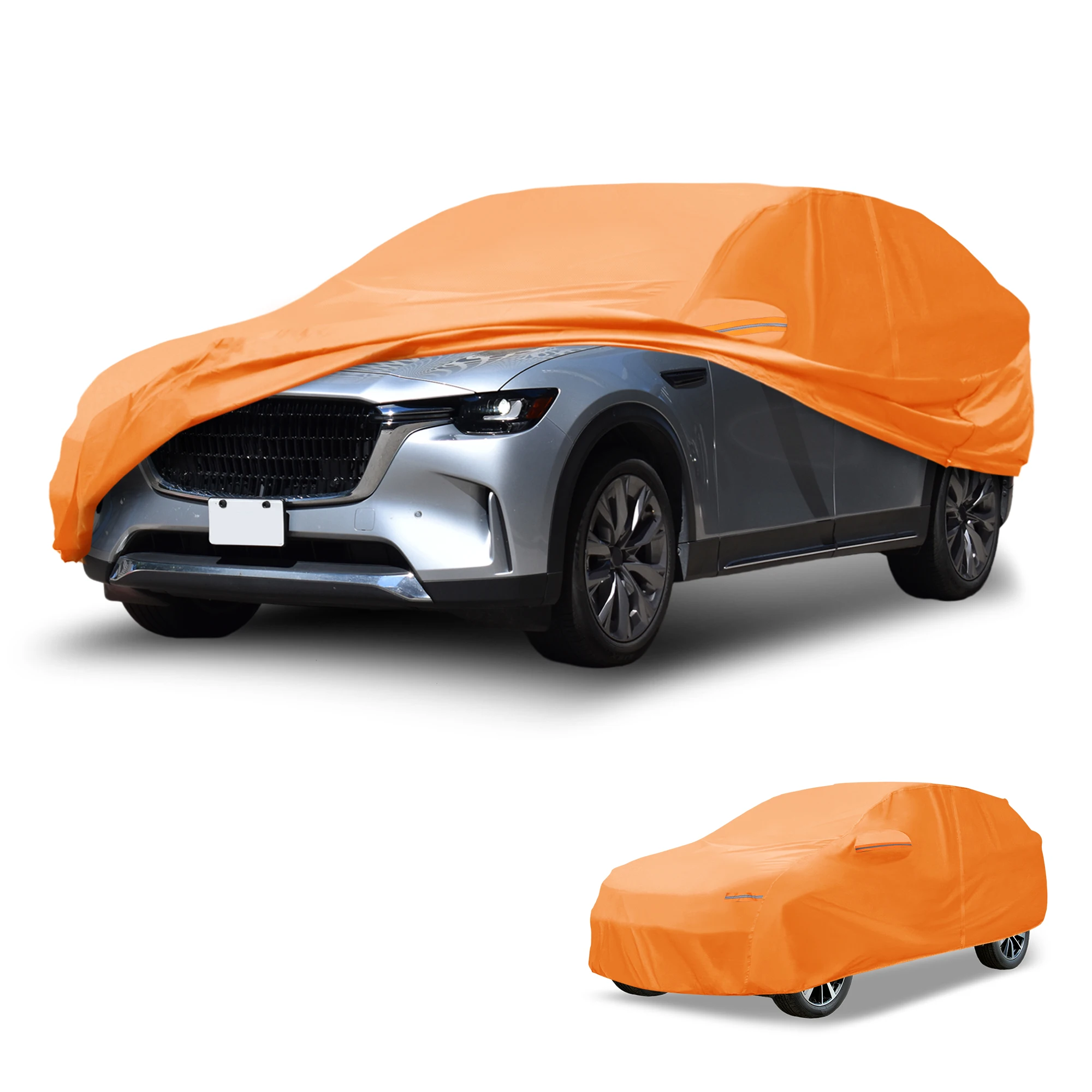 

X Autohaux Car Cover Waterproof All Weather Outdoor Anti-UV for Mazda CX-90 Aluminum Film Cotton Orange with Reflective Strips