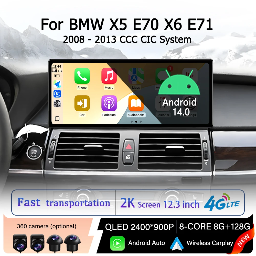 

Wireless Carplay Android 14 Car Radio for BMW X5 E70 X6 E71 2008 - 2013 CCC CIC System Multimedia Video Player GPS Navigation 4G