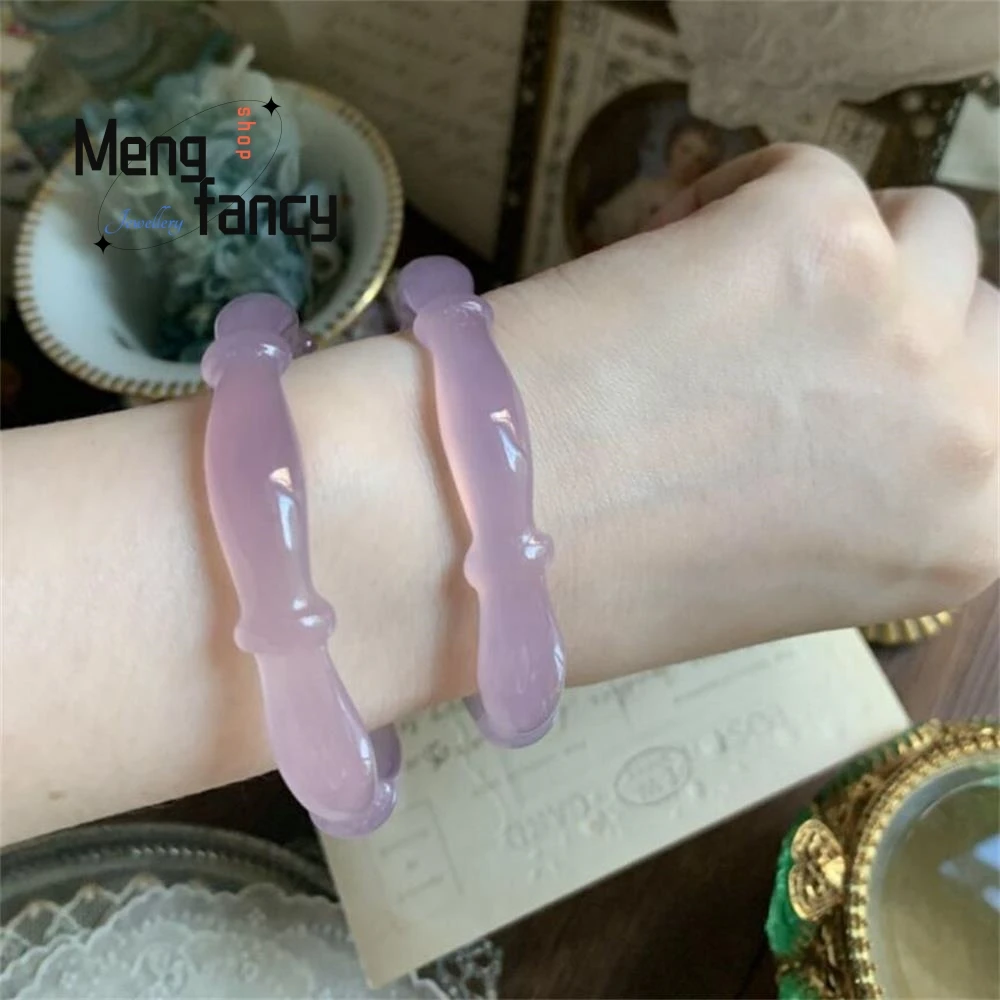 Natural Ice Pink Colour Bamboo Chalcedony Agate Bracelet High-grade Exquisite Sexy Young Girls Fashion Fine Jewelry Holiday Gift