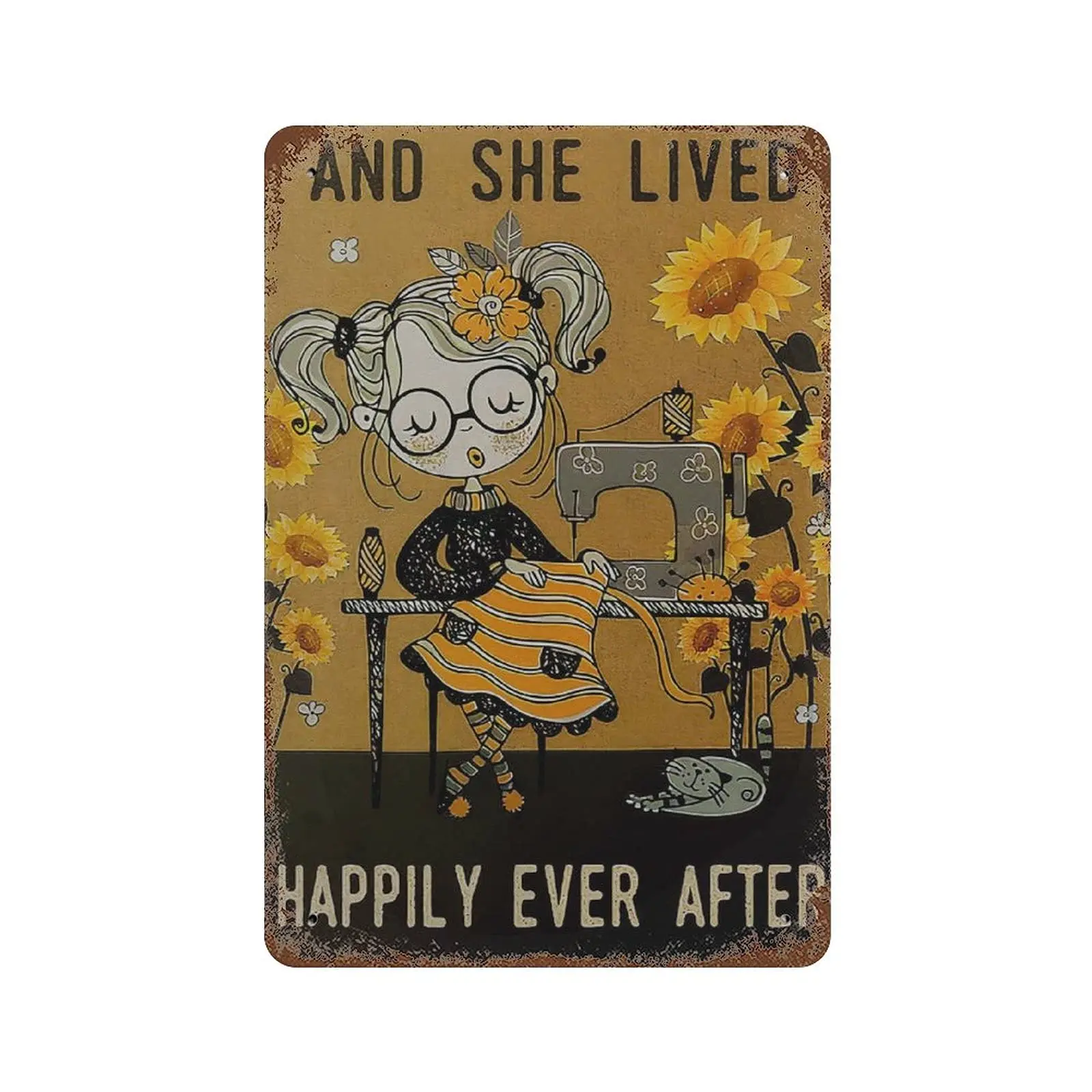 Vintage Metal Tin Sign Plaque,Tailor Girl and She Lived Happily Ever After Tin Sign,Man cave Pub Club Cafe Home Decor Plate，Birt