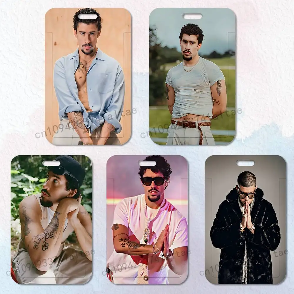 

singer B-Bad B-Bunny Card Holder Durable With Carabiner Name Tag Vertical ID Badge Holders Credentials Protection