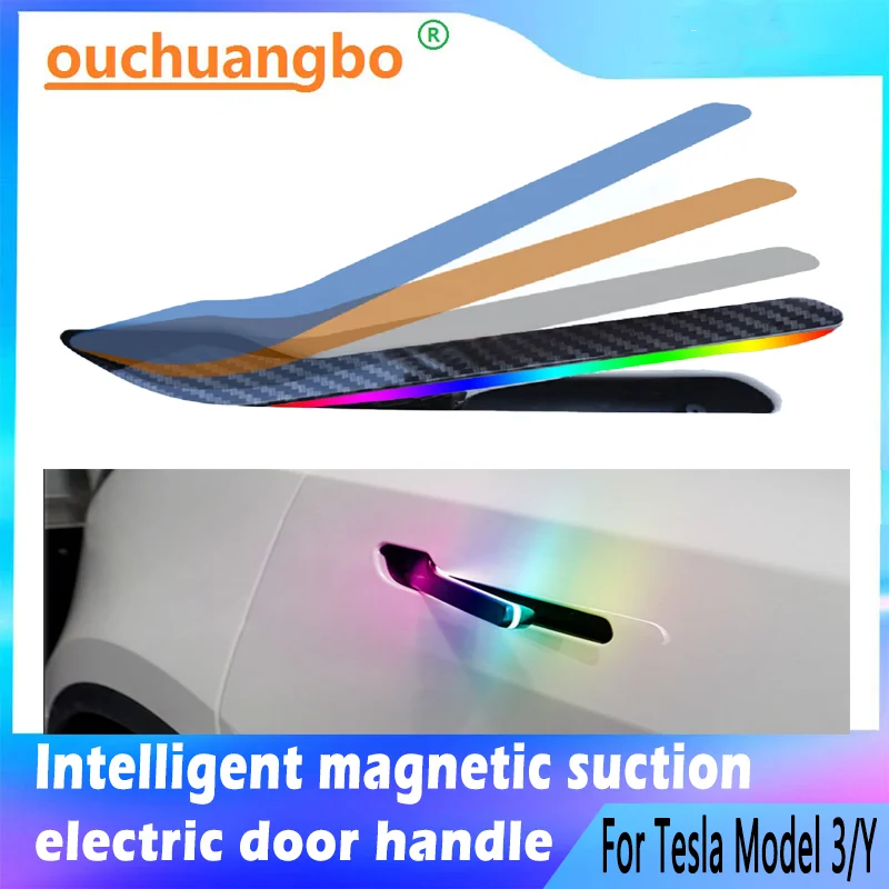 Ouchuangbo Intelligent automatic door handle for Tesla Model 3 Y 2016-2023  with 7 different lights and multiple styles covers