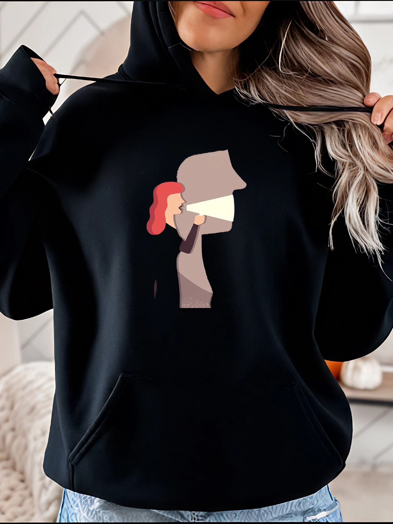 

Женская толстовка с капюшоном, черная повседневная толстовка с мультяшным принтом для пары, осенне-зимняя мода, большие размеры 280