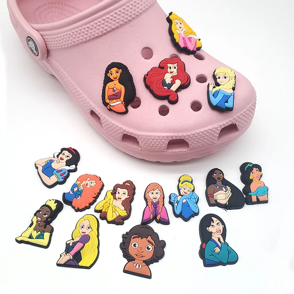 1/15pcs New Popular Cute Cartoon Princess Character PVC Shoe Charms For Slides Sandals DIY Clog Decor Little Girls Birthday