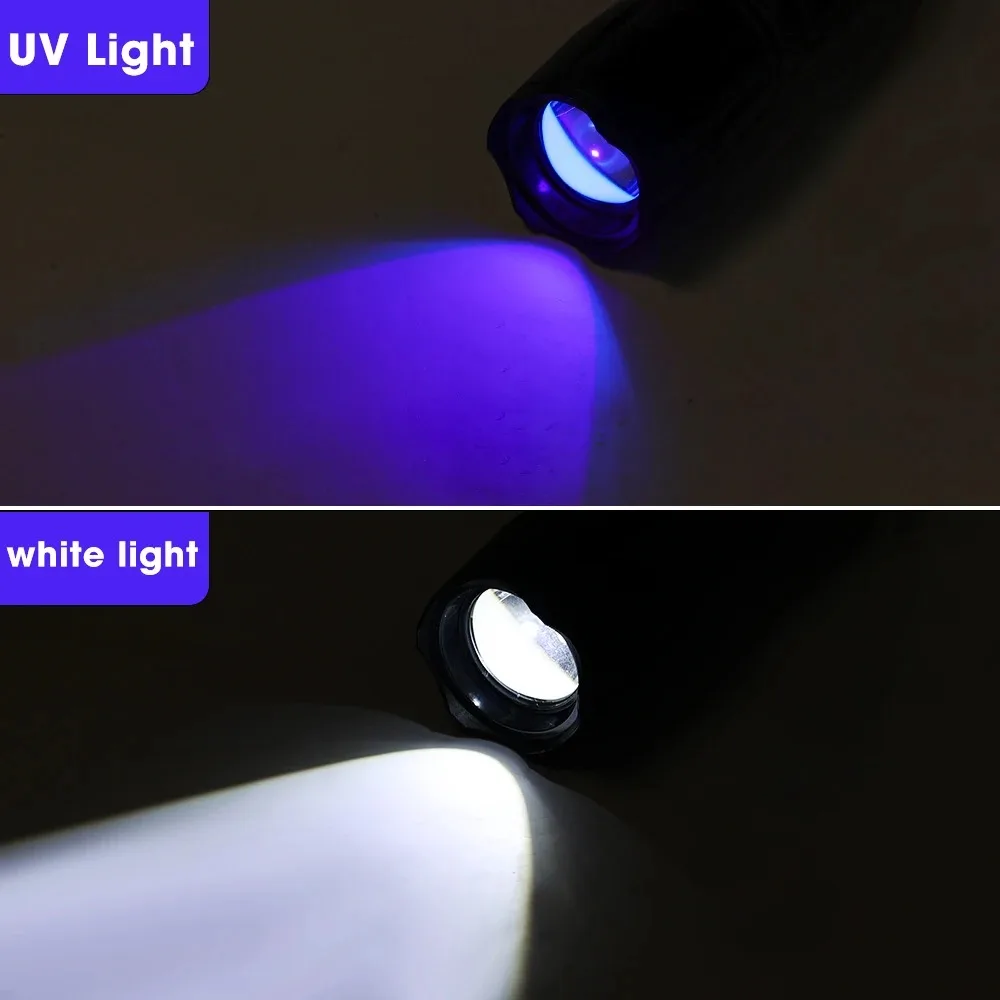 Ultraviolet White Double Lamp Flashlight LED Retractable Zoom Flashlight Pet Urine Scorpions Detection Lamp Currency Check Light