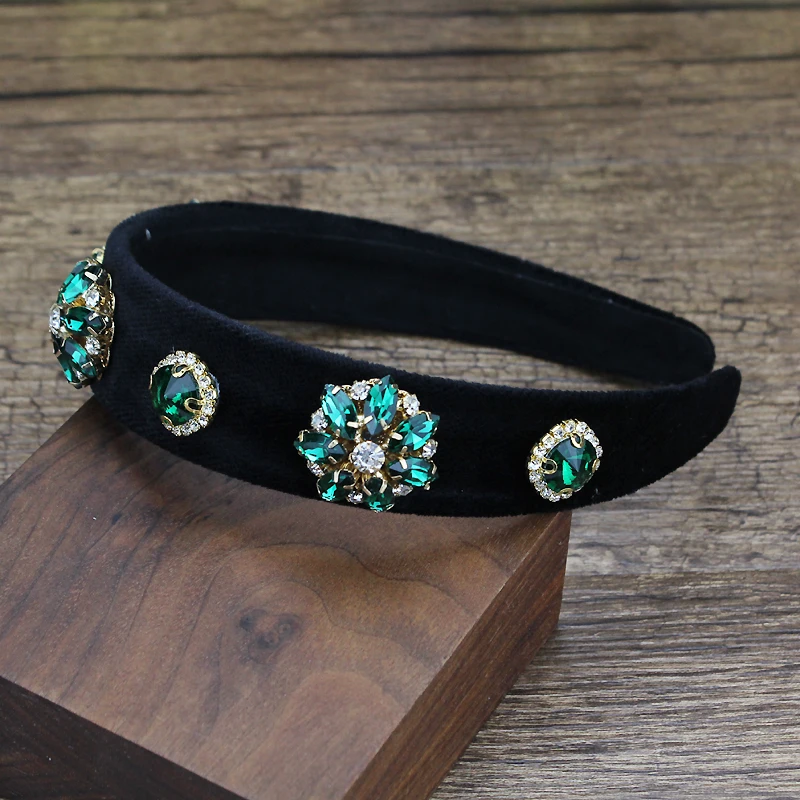 Champagne Green Round Crystal Headbands Diamante Handmade Hairbands For Women Simple Hair Jewelry