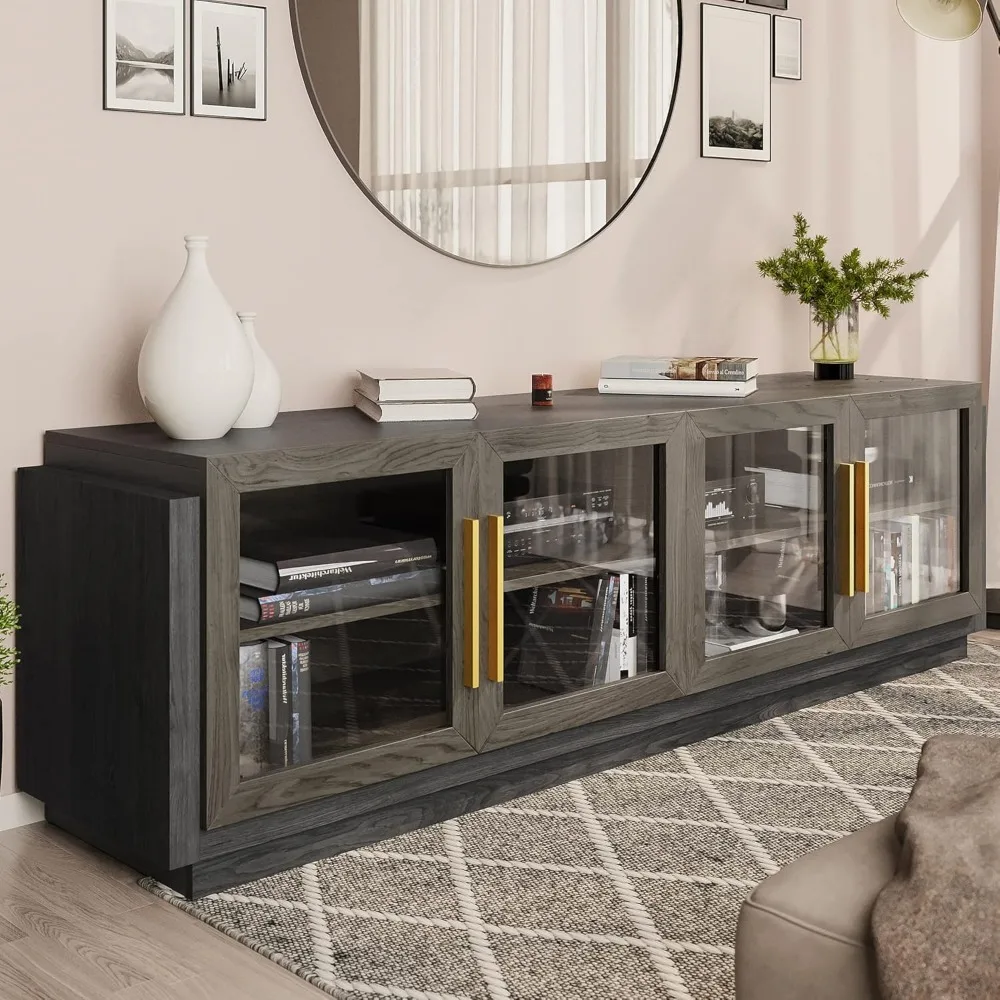 モダンな70インチテレビスタンド（75インチテレビ対応）、リビングルーム用収納棚付きコンテンポラリーエンターテイメントセンター