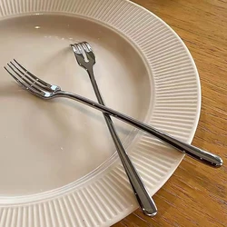 1PCS Stainless Steel Dinner Fork Long Handle Table Forks Set Korean Cutlery Four Tine Salad Dessert Fruit Forks Kitchen