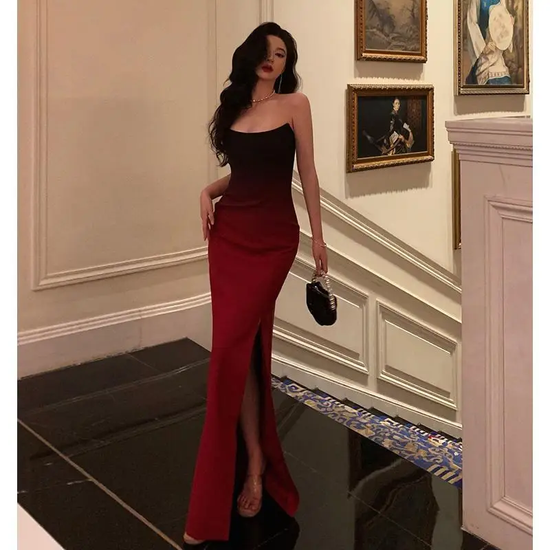 Sexy Frocks for Women Fashion Gradient Sleeveless Long Dress 2000s Luxury Evening Party Club Maxi Dress Elegant Chic Midi Dress