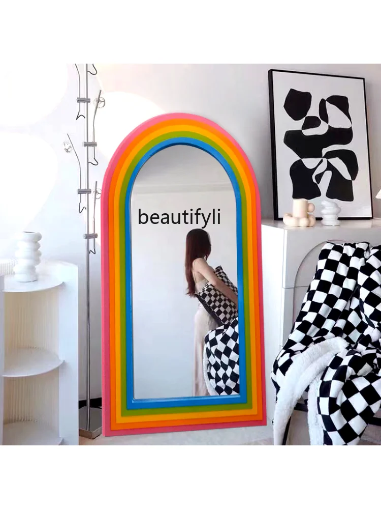 Creative Full-Length Mirror Home Wall-Mounted Dressing Floor Mirror Light Luxury Rainbow Art Makeup Mirror