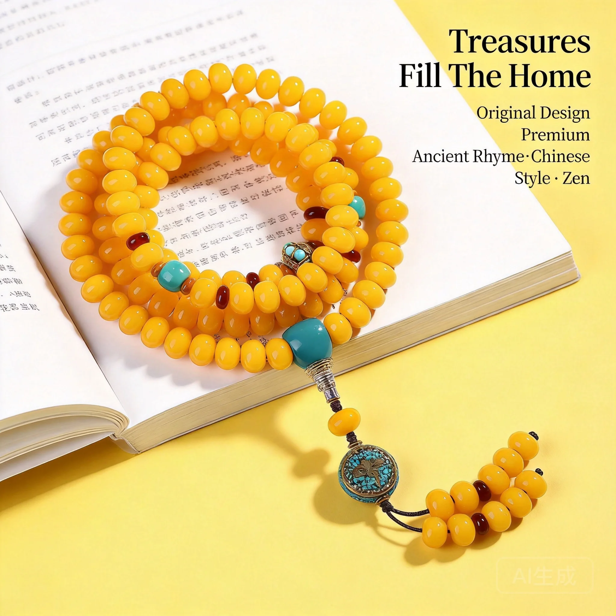 Chinese Style 108 Yellow Jade Bodhi Root Abacus Beads Mala Bracelet Necklace Unisex Lucky Blessing Wealth Attracting Prayer Bead