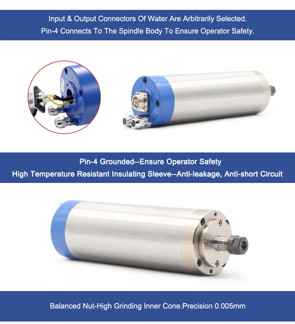 G-Penny 800W wassergekühlter CNC-Spindelmotor 110V/220V ER11 24000RPM 400Hz 65×195mm 4 Lager für Holz-, ABS- und Aluminiumgravur – Detail 4