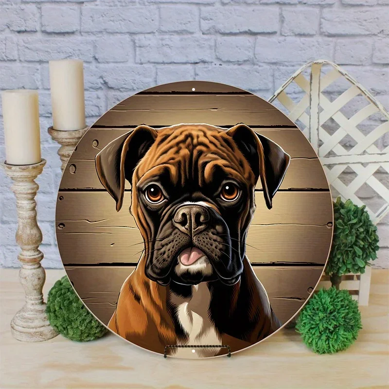 Aluminum Metal Shadow Boxer Dog On A Wooden Sign With The Word Welcome, Suitable For Various Scenarios room decoration