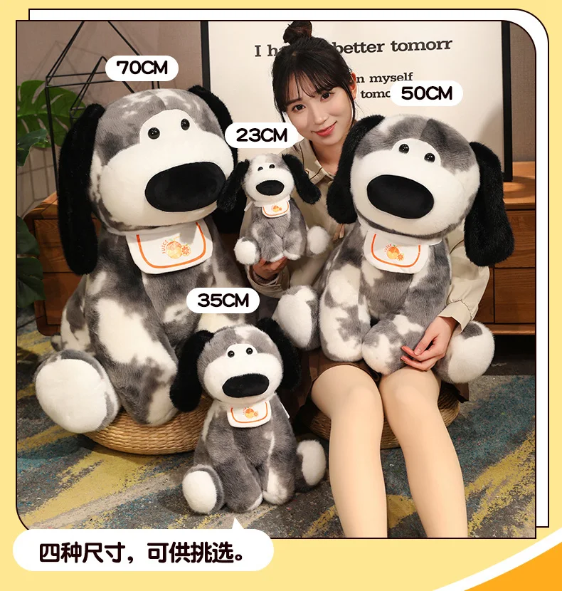 Kawaii Animal Dog Plush Doll Pillow Black And White Sitting Posture Flower Dog Plush Toy Decoration Bedroom Sofa Gift For Boys