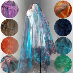 Laser Gradient Organza Tull Fabric For Sewing Dress Clothing Bride Veil Supplies Soft Yarn Background Wholesale Gauze DIY Cloth