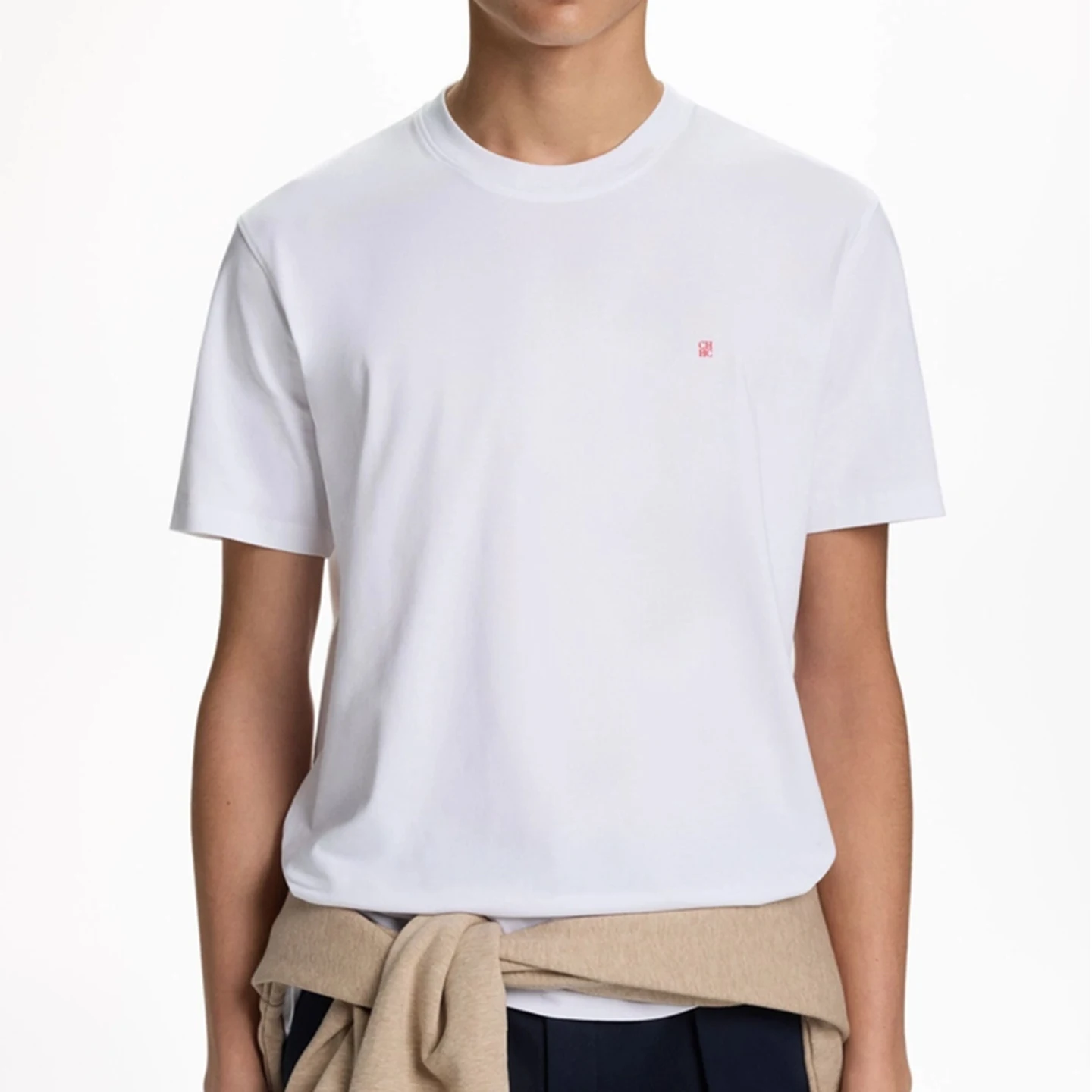 CH Embroidered Solid Color Short Sleeve T Shirt Men Crew Neck Regular Fit Classic Timeless Premium Fabric Casual Daily Tops