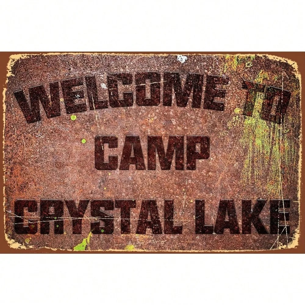 

**Vintage Welcome to Camp Crystal Lake Metal Sign - 8x12 Inch Retro Horror Wall Art, Perfect Valentines Decor & Art Deco Home De
