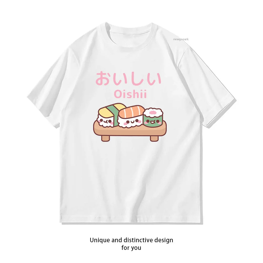 Cute Plate of Japanese Sushi Oishii T-shirt Woman Man Casual Cotton Graphic T Shirts Adult O-neck Tops Tee Short-sleev
