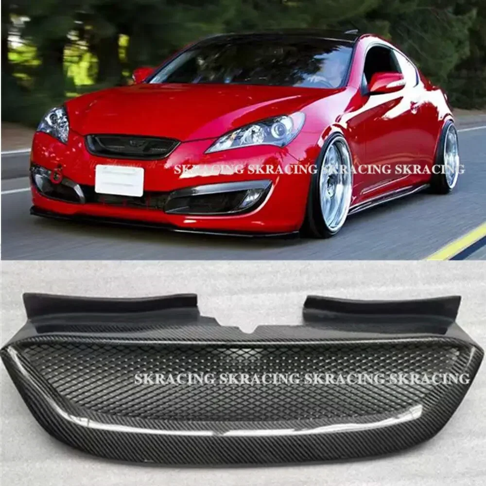 Grille Fits For Hyundai Genesis Coupe 2008-2012 Real Carbon Fiber Front Upper Racing Grills Center Grilles Car Decorative Trims