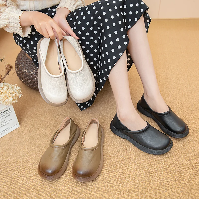 

Pregnant women's simple genuine leather non slip flat sole single shoes for mothers