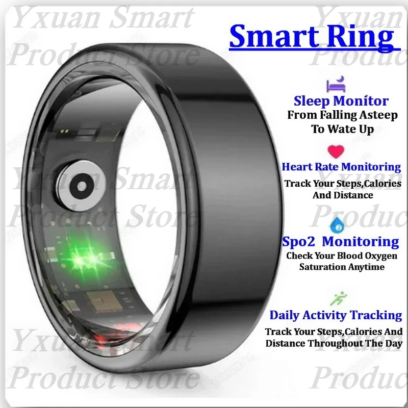 2024 R02 Grey 5ATM Waterproof Smart Ring For Men Women Health Monitoring 100+ Sport Modes Fitness Tracking Waterproof Sport Ring