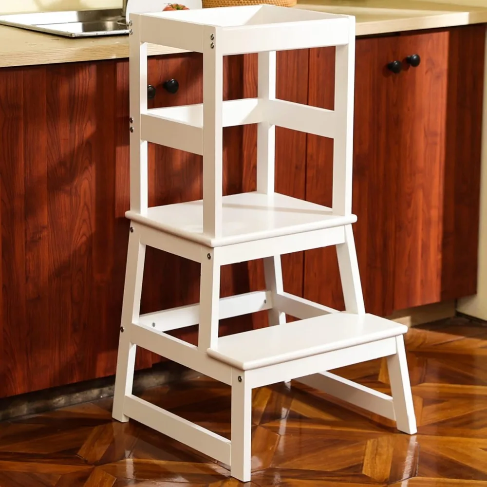 

Kids Kitchen Step Stool with Safety Rail,Wooden Toddler Standing Tower for Kitchen Counter, Kids Montessori Stool