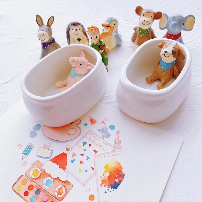 Ceramic Palette Wash Pen Holder Bathtub Pen Wash Cartoon Doll Pen Holder Decoration Painting Paint Plate Art Supplies