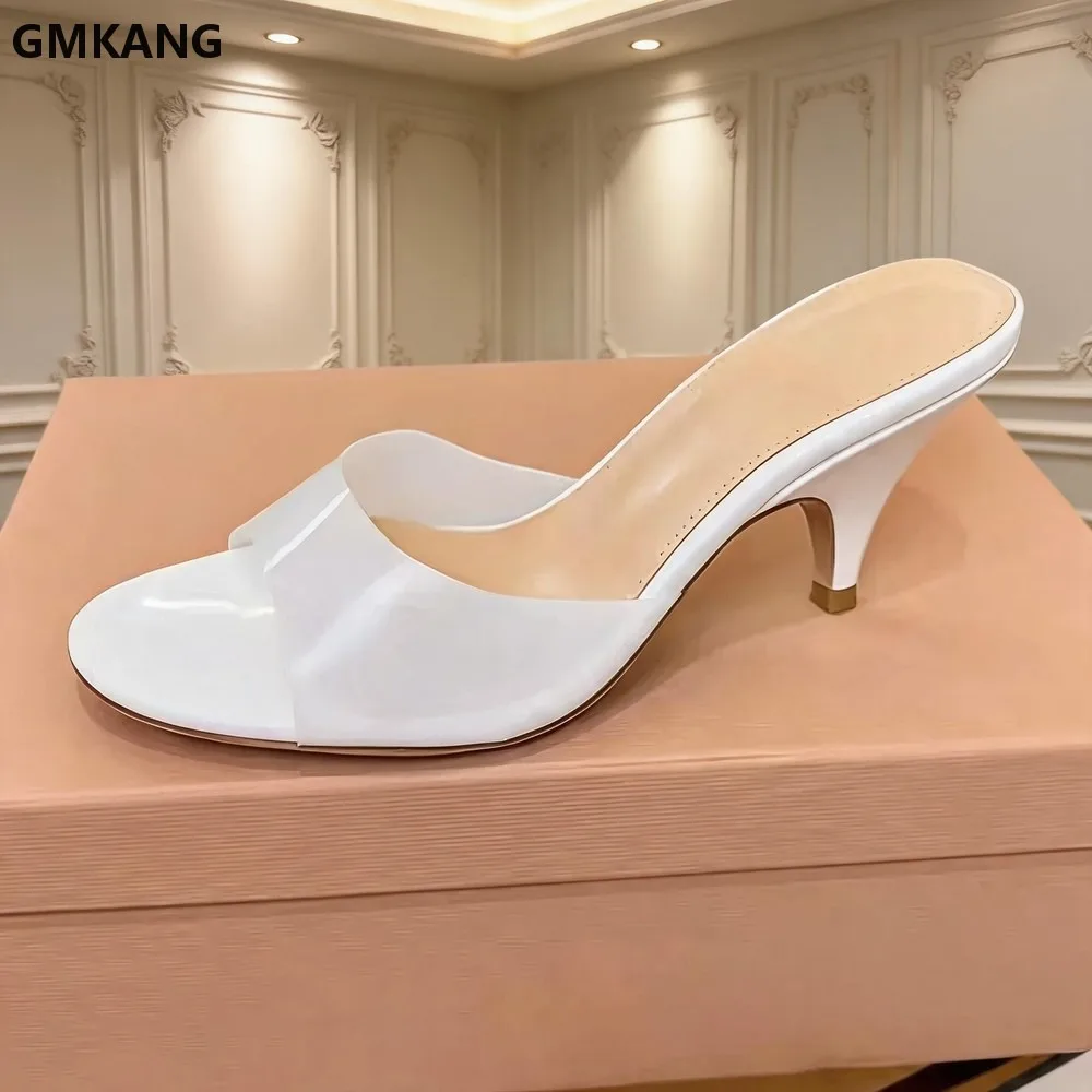 

GMKANG Clear Peep Toe High Heels Slippers Women PVC One Strap Slip-on Heeled Sandals Outdoor Party Summer Vacation Slides