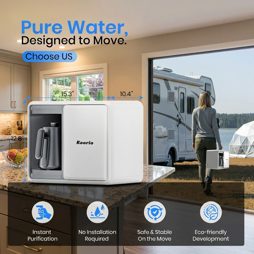 

Portable 5-Stage Reverse Osmosis System Countertop UV Water Filter &Heat Kettle Camping/Kitchen Water Filter Clean&Making Coffee