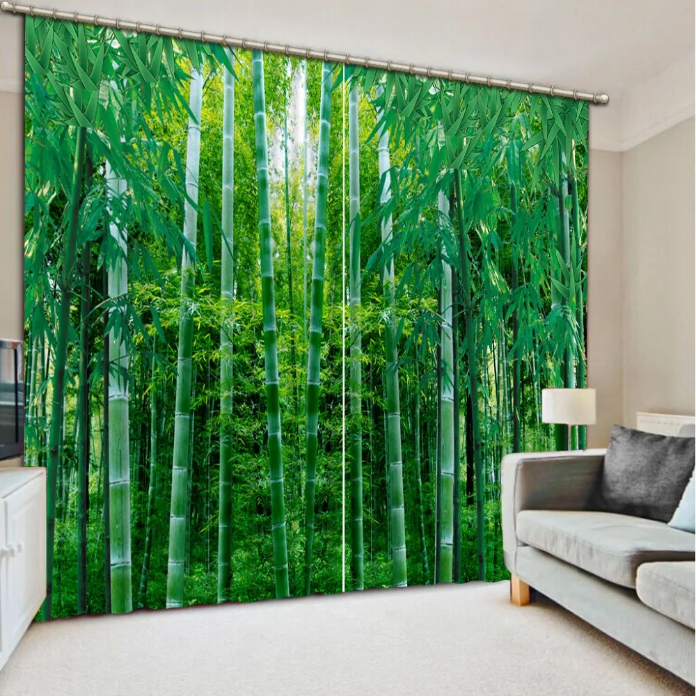 Bathroom shower curtain 3D nature bamboo landscape print polyester waterproof curtain home decoration curtain with hook