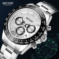 MEGIR Men Watch Top Brand Luxury Sports Quartz Watches Stainless Steel Strap Waterproof Chronograph Wristwatch часы мужские 8104