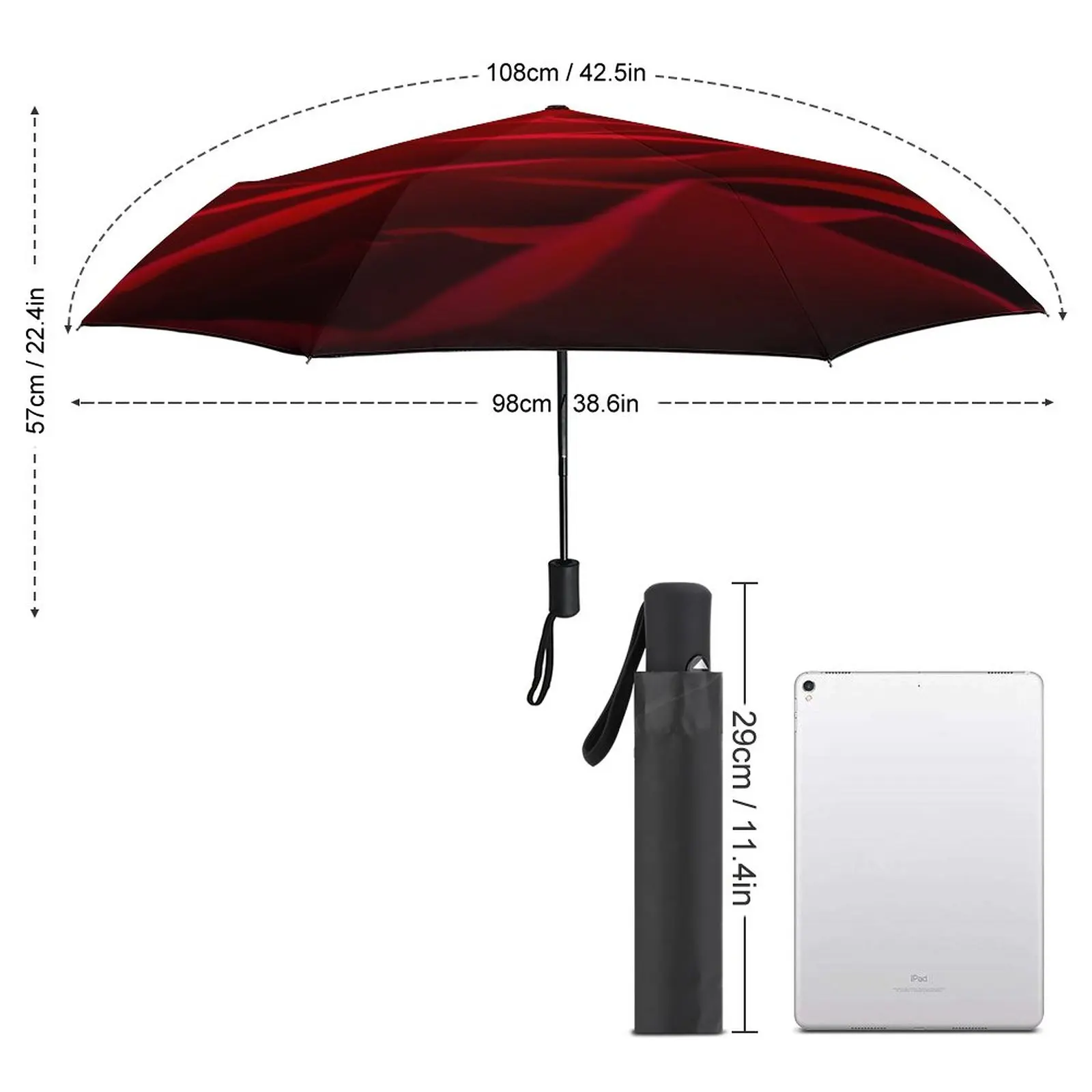 Red Blood Rose Umbrella Flower Print Cool Lightweight Umbrella Art Trekking Windproof Auto Umbrella