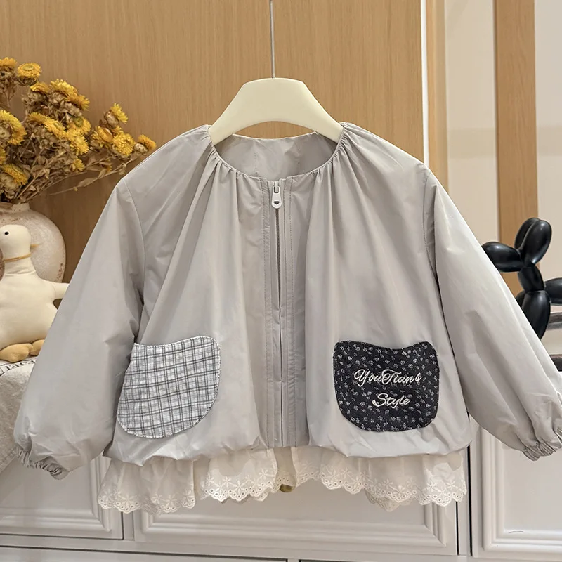 Girls' Coat 2026 Autumn and Winter New Children's Clothing Korean Style Girl Baby Foreign Style Patchwork Lace Coat