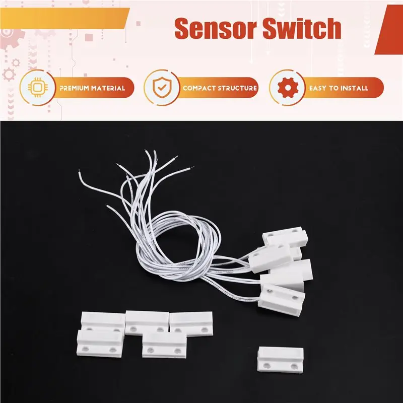 B63B-Magnetic Door Window Sensor MC-38 6Pcs For Wired Switch For Wired WIFI GSM Home Alarm System Normally Closed Nc