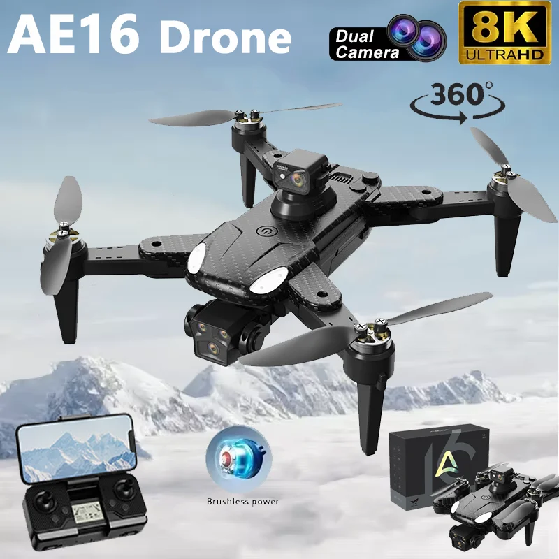 New AE16 Pro Rc Drone With 8K HD Camera Professional Dual GPS Dron Optical Flow Localization 360° Obstacle Avoidances Quadcopter