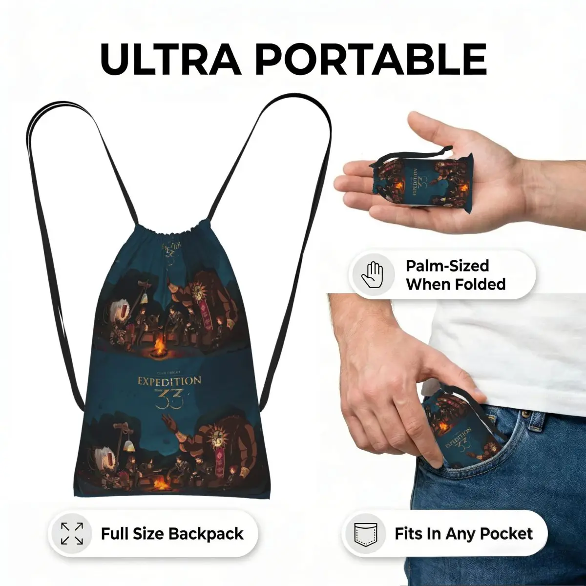 Clair Obscur Expedition 33 Game Drawstring Backpack Sports Gym Bag Portable Travel Drawstring Bag for Men Women