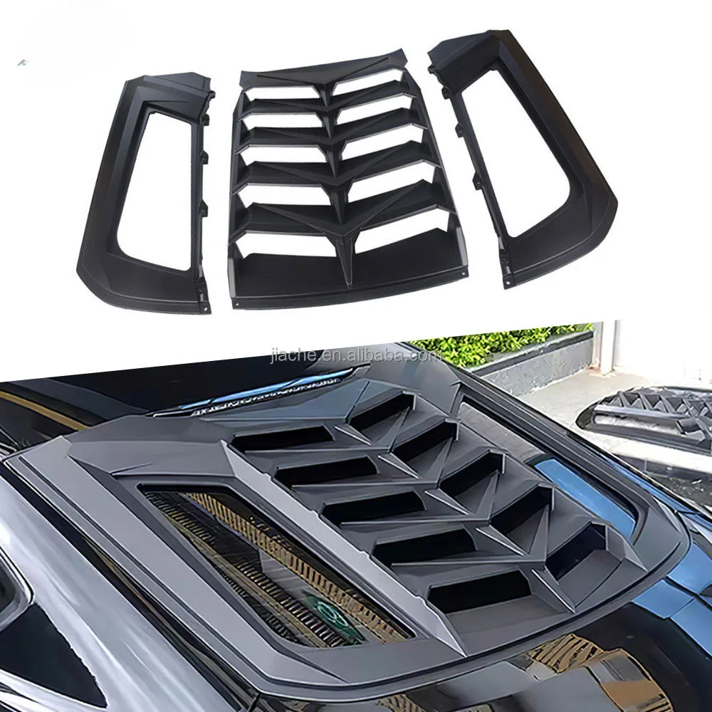 ABS Matte Black Carbon Look Gloss Black Car Rear Window Decorative Shutters Air Vents Shutter Grilles for Ford Mustang 2015-2022