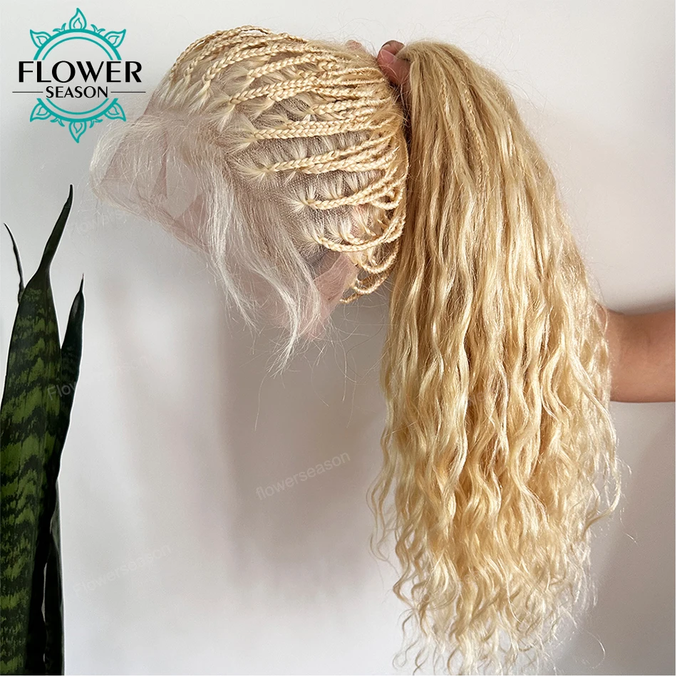 613 colore Boho Box trecce parrucche 100% capelli umani parrucca intrecciata piena del merletto bionda prepizzicata con i capelli del bambino 300 densità trecce parrucca