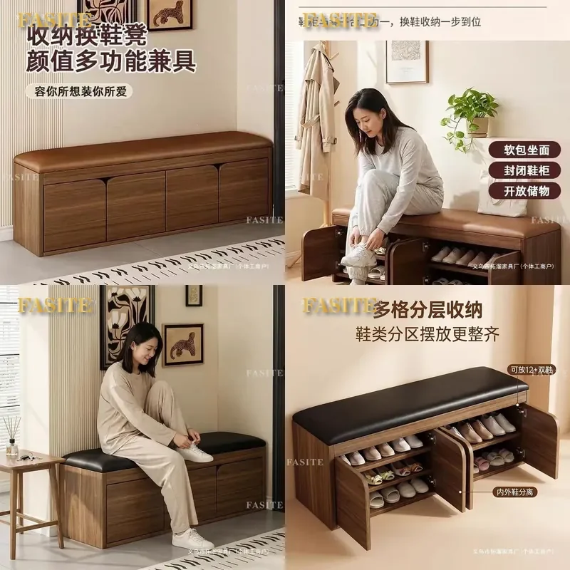 For Home Entryway Solid Wood Shoe Changing Stool Wall Mounted Storage Bench Integrated Shoe Rack Space Saving Furniture